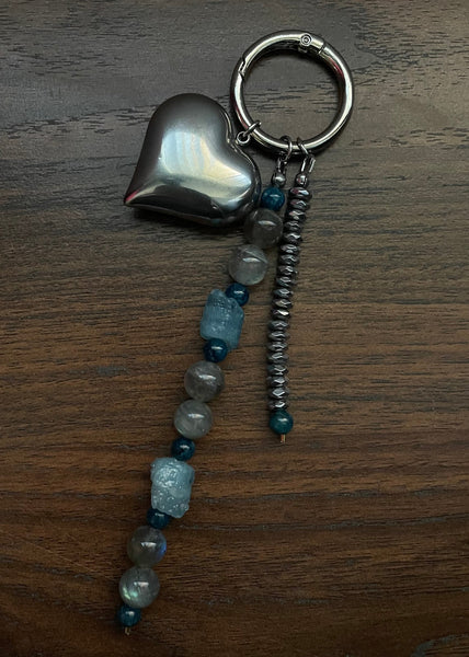 Aquamarine, Blue Apatite, Hematite, Labradorite Bag/Key Charm