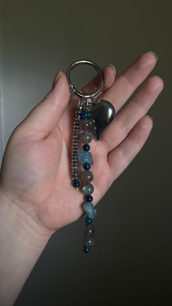 Aquamarine, Blue Apatite, Hematite, Labradorite Bag/Key Charm