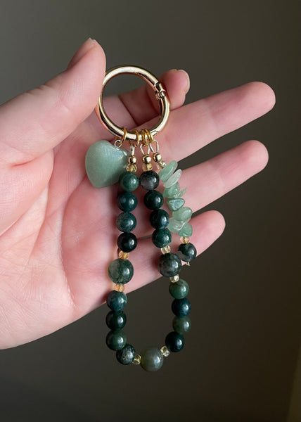 Moss Agate, Green Aventurine, Citrine Bag/Key Charm