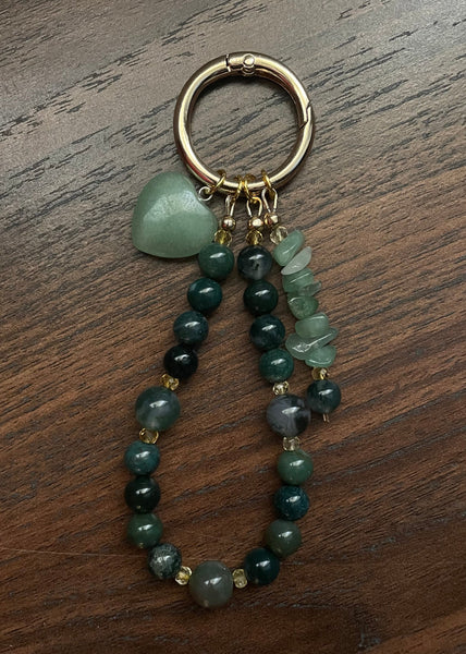 Moss Agate, Green Aventurine, Citrine Bag/Key Charm