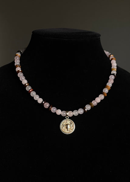 Taurus Necklace - Rose Quartz, Tigers Eye