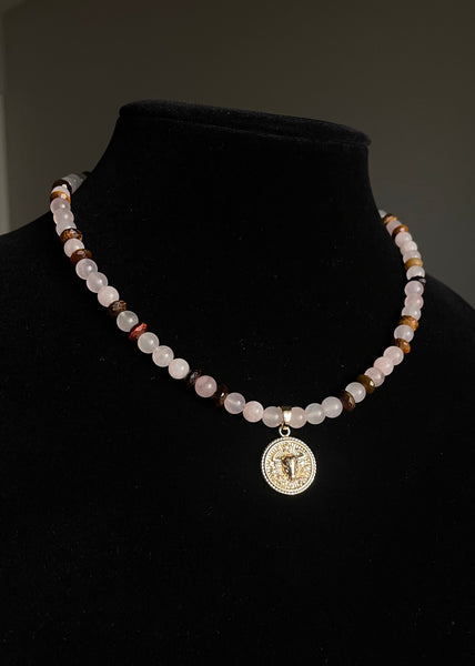 Taurus Necklace - Rose Quartz, Tigers Eye