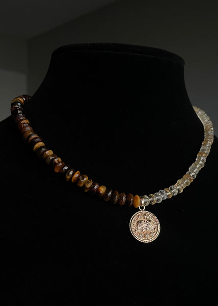 Gemini Necklace - Tigers Eye, Citrine