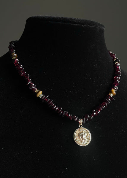 Leo Necklace - Garnet, Citrine, Tigers Eye