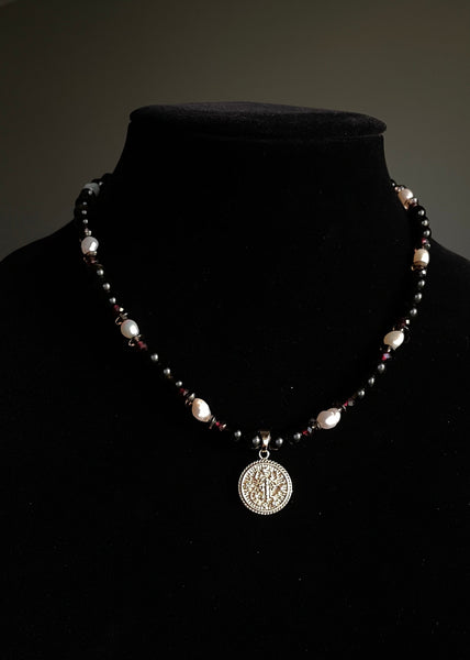 Scorpio Necklace - Obsidian, Garnet, Smokey Quartz, Pearl