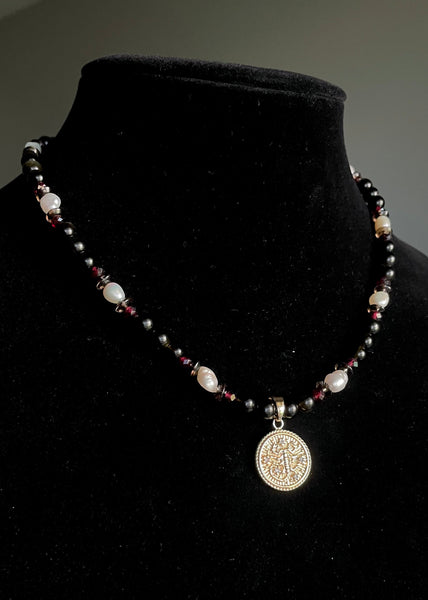 Scorpio Necklace - Obsidian, Garnet, Smokey Quartz, Pearl