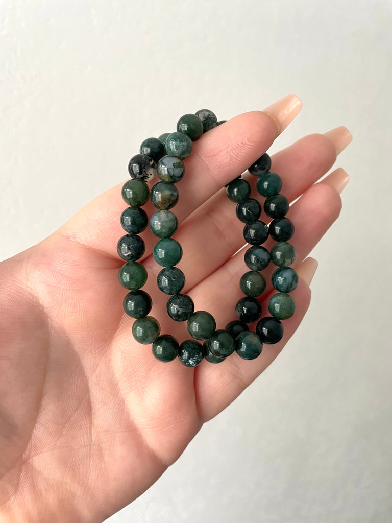 Buy Natural Moss Agate Bracelet Crystal Stone 8mm Beads Bracelet Round  Shape (Color : Green) | Globally