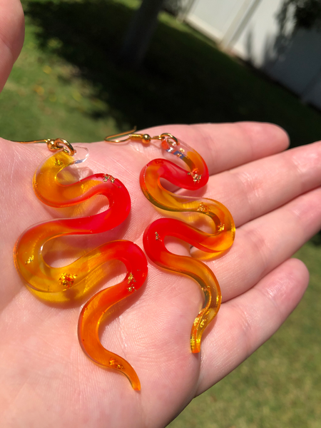 Translucent Red and Yellow ‘Snaked in the Garden’ Earrings