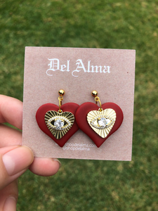 Red “Protect My Heart” earrings