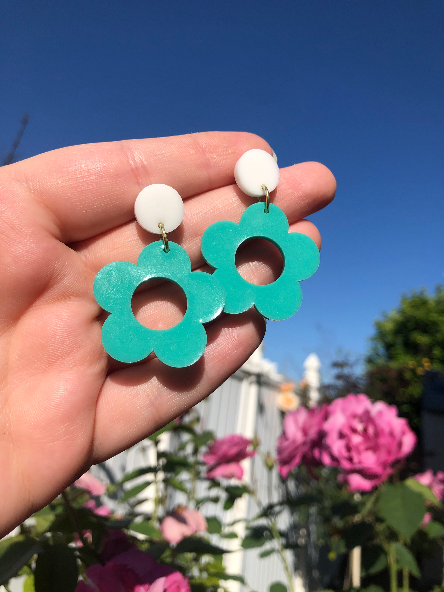 Turquoise ‘60’s Flower Baby’ Earrings